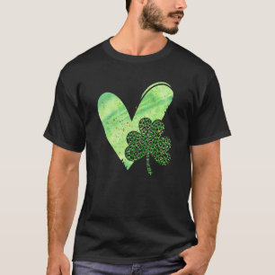 Heart Leopard C Shamrock Lucky St Patricks Day Iri T-Shirt