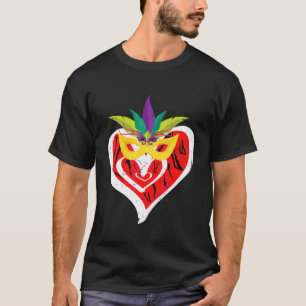Heart Leopard Happy Mardi Gras Funny Carnival Mask T-Shirt