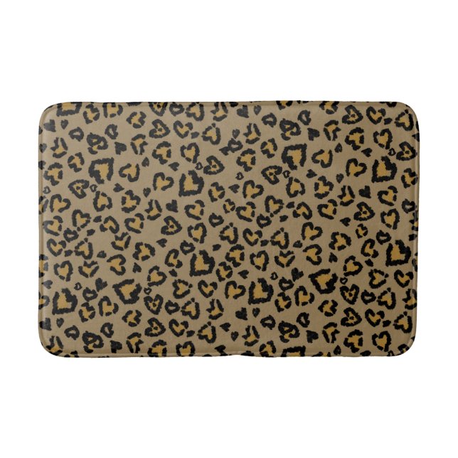 Heart Leopard Pattern in Natural Colours Bath Mat (Front)