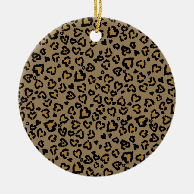 Heart Leopard Pattern in Natural Colours Ceramic Tree Decoration (Front)