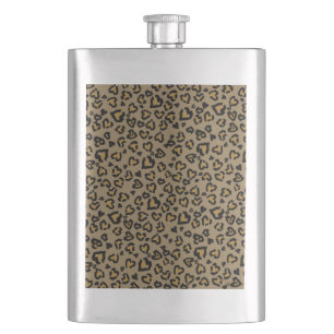 Heart Leopard Pattern in Natural Colours Hip Flask