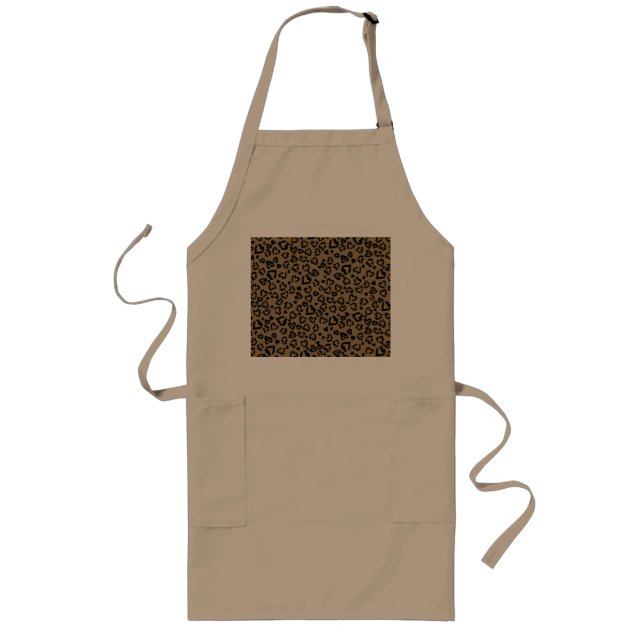 Heart Leopard Pattern in Natural Colours Long Apron (Front)