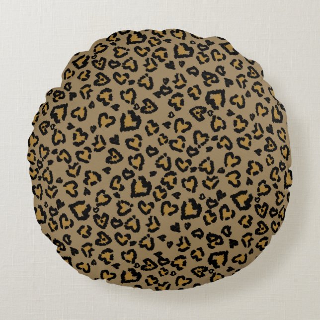 Heart Leopard Pattern in Natural Colours Round Cushion (Front)