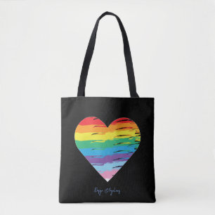 HEART LGBTQIA Rainbow Flag, Black Tote Bag