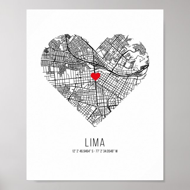 Heart Lima City Map (Peru) Poster (Front)