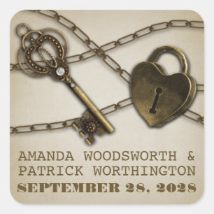 Heart Lock and Skeleton Key Wedding Favour Sticker