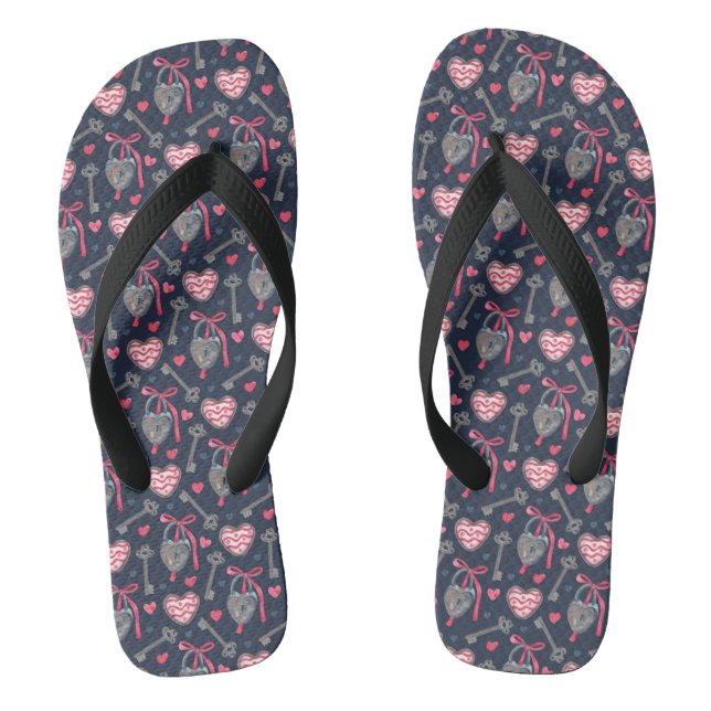 Heart Lock Gift Pattern, Valentine's Day Gift Flip Flops (Footbed)