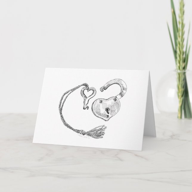 Heart Lock & Key Greeting Card (Front)