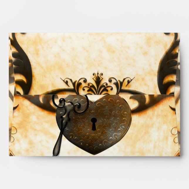 Heart Lock & Key Vintage Rustic Wedding Envelope (Back (Top Flap))