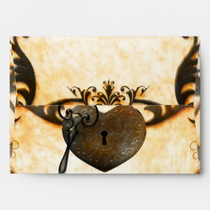 Heart Lock & Key Vintage Rustic Wedding Envelope