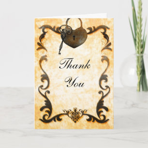 Heart Lock & Key Vintage Thank You Fold Card