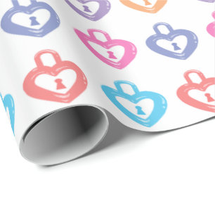 Heart Lock Pastel Pattern Wrapping Paper