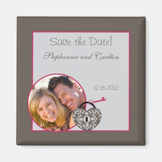 Heart Lock Wedding Announcement Magnet (Front)