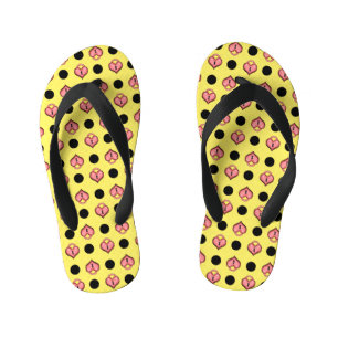 Heart Locket and Dots Yellow Kid's Flip Flops