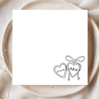 Heart Locket & Bow Illustration Custom Wedding Napkin