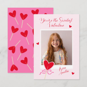 Heart Lollipop Photo Bow Sweetest Valentine Love Card