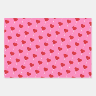 Heart Lollipop Valentine's Day Pattern Wrapping Paper Sheet