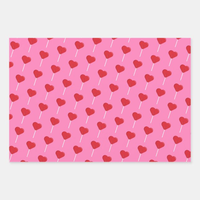 Heart Lollipop Valentine's Day Pattern Wrapping Paper Sheet (Front)