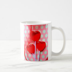 Heart lollipops on polka dots coffee mug