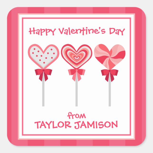 Heart Lollipops Personalised Valentine's Stickers (Front)