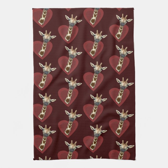 Heart Lost To Giraffes Tea Towel (Vertical)