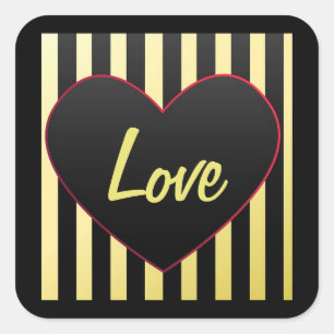 Heart "Love" and  Stripes Square Sticker