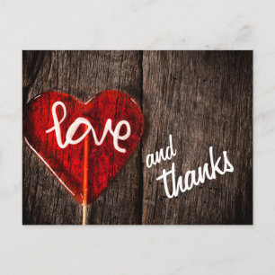 Heart Love and Thanks Rustic Barn Wood Thank You Postcard