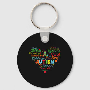 Heart Love Autism Ribbon Support Mental Health Key Ring