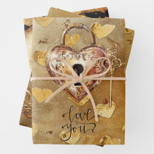 Heart Love black and Gold themed Wrapping Paper Sheet