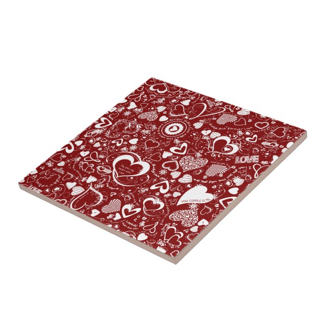 Heart Love Doodle Red Ceramic Tile (Side)