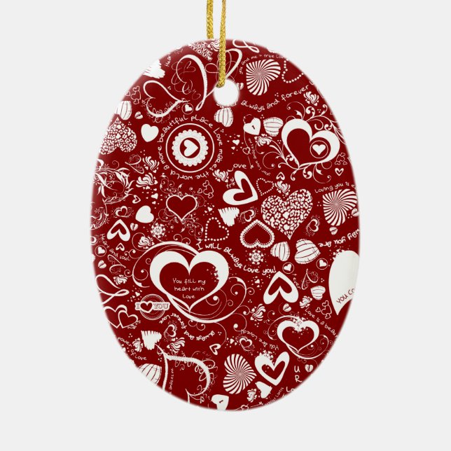 Heart Love Doodles Ceramic Tree Decoration (Back)