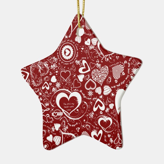Heart Love Doodles Ceramic Tree Decoration (Left)