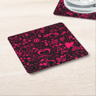 Heart Love Doodles Pink-Black-Disposable Coasters
