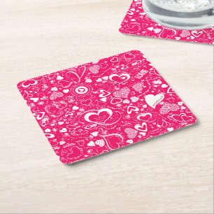 Heart Love Doodles Pink-White-Disposable Coasters