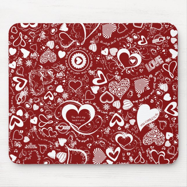 Heart Love Doodles Red MOUSE PAD (Front)