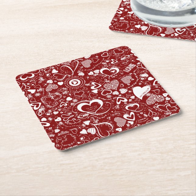 Heart Love Doodles Red-White-Disposable Coasters (Angled)