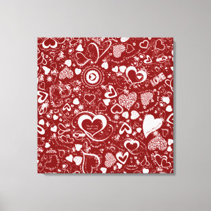 Heart Love Doodles Red WRAPPED CANVAS PRINT