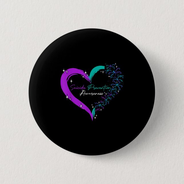 Heart Love Dragonfly Suicide Prevention Awareness  6 Cm Round Badge (Front)