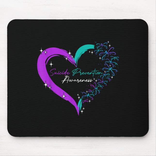 Heart Love Dragonfly Suicide Prevention Awareness  Mouse Mat (Front)