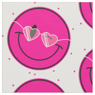 heart love happy face vintage valentines  fabric