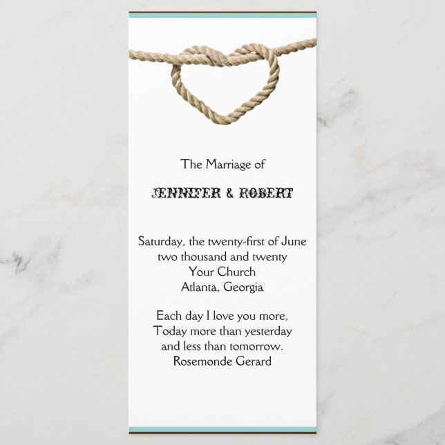 Heart Love Knot Western Wedding Program Programme (Front)