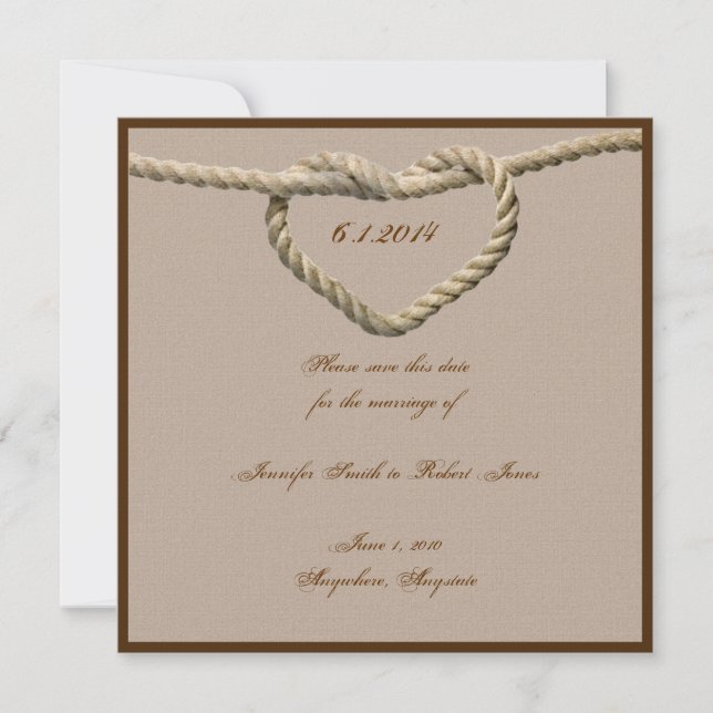Heart Love Knot Western Wedding Save the Date (Front)