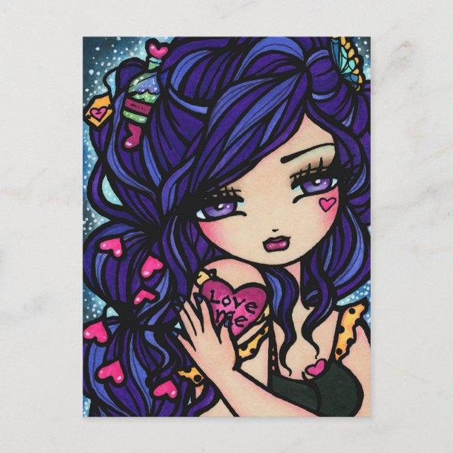 Heart Love Potion Mermaid Fairy Fantasy Art Girl Postcard (Front)