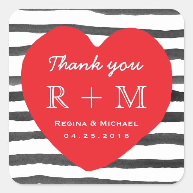 Heart Love Stripe Pattern Wedding Favour Sticker (Front)