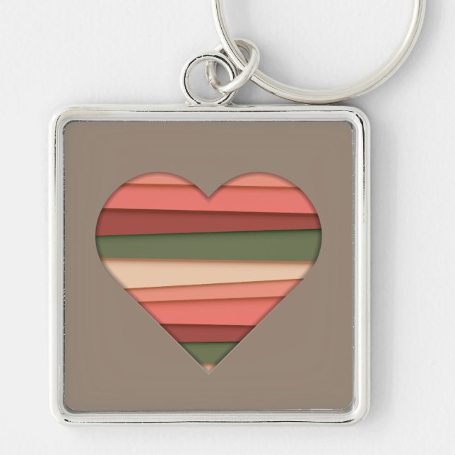 Heart Love Striped Valentine's Day Key Ring (Front)
