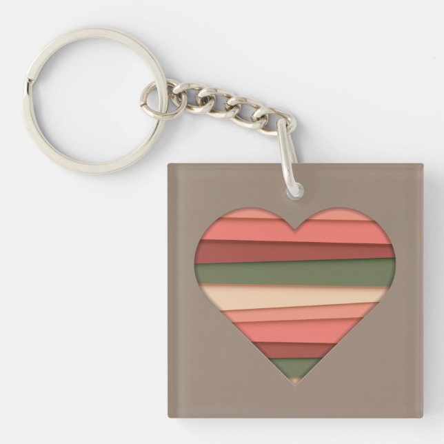 Heart Love Striped Valentine's Day Key Ring (Front)