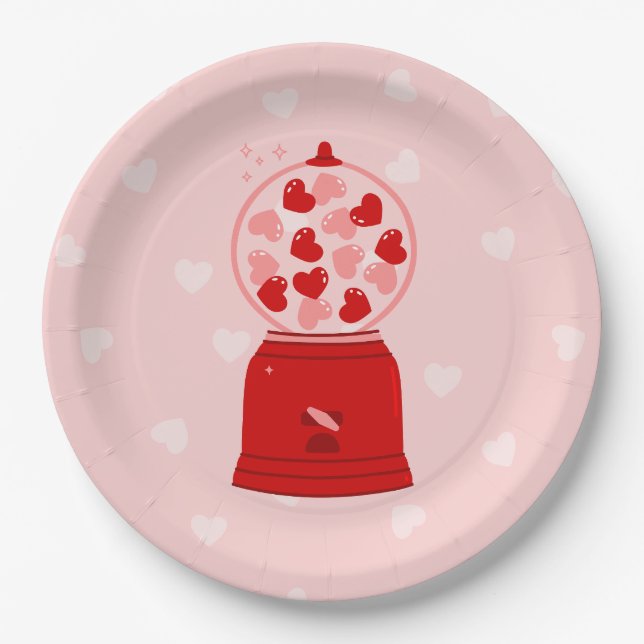 heart love valentine gumball machine gum paper plate (Front)