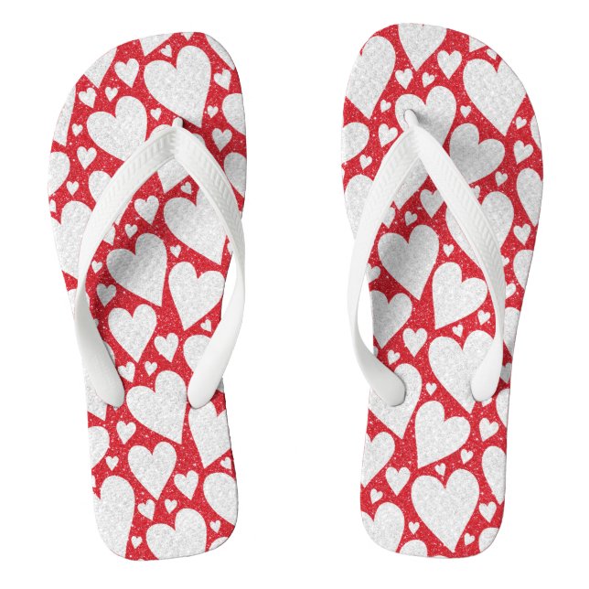Heart Love Valentine's Day for Lovers Flip Flops (Footbed)
