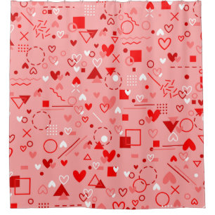 heart love vintage valentines 1980s geometric shower curtain