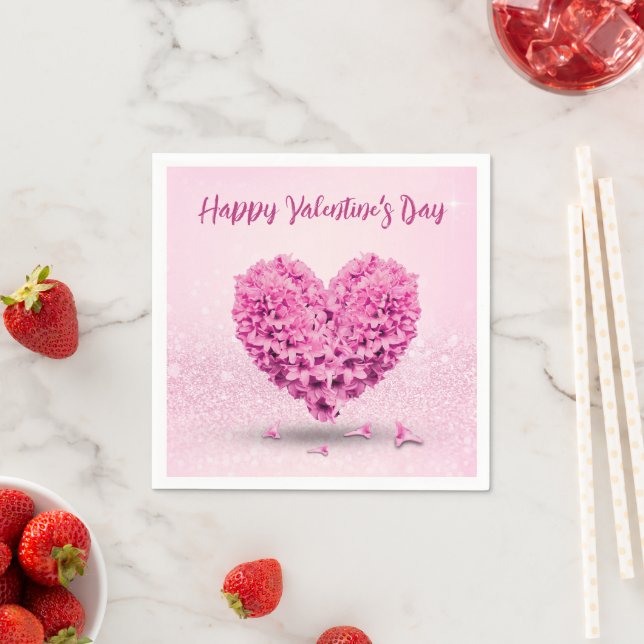 Heart Lovely Happy Valentine's Day Pink Hyacinth Napkin (Insitu)